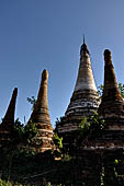 Inle Lake Myanmar. Indein, a cluster of ancient stupas  ruined and overgrown with bushes, just behind the village.